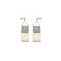 Tanzanite Pendant Earrings With Chain And Gold Beads - TANZANITE/GOLD