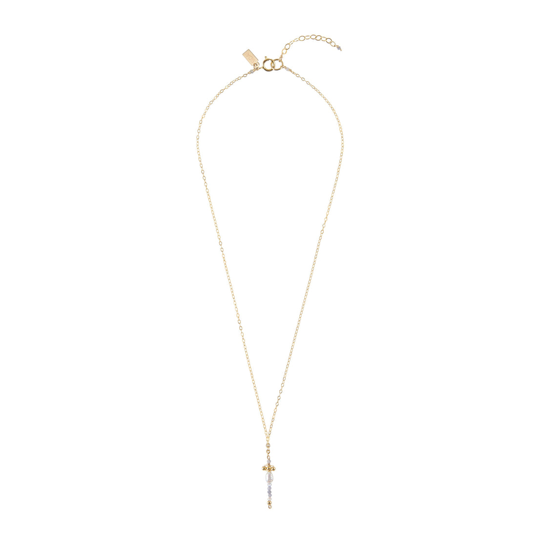 Pearl And Tanzanite Cross Pendant Chain Necklace - LAVENDER TANZANITE/PEARL/GOLD