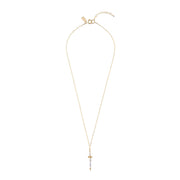 Pearl And Tanzanite Cross Pendant Chain Necklace - LAVENDER TANZANITE/PEARL/GOLD