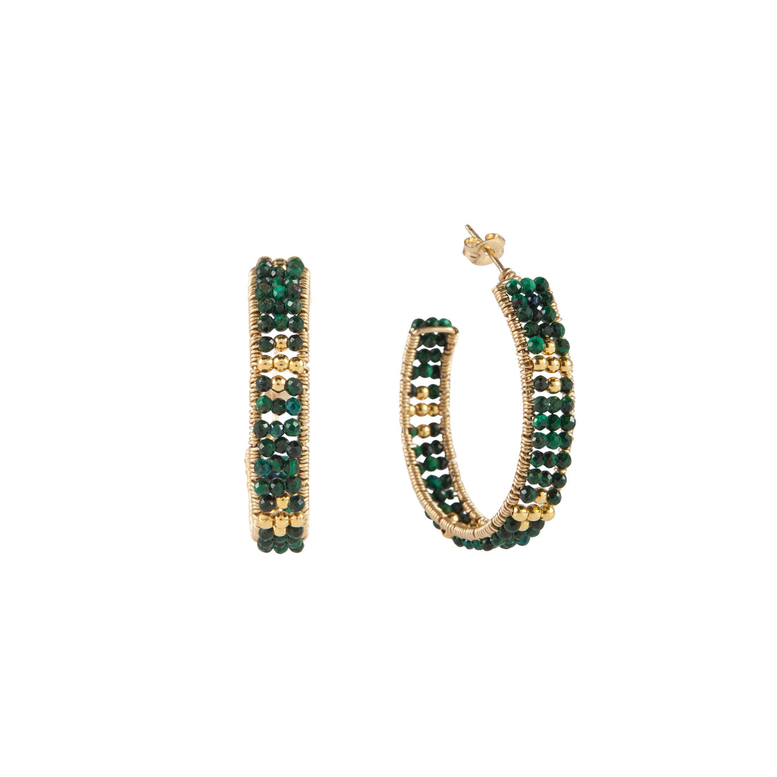 Large Malachite Huggie Earrings - MALACHITE/GOLD