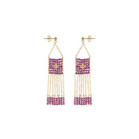 Ruby Pendant Earrings With Chain And Bars - RUBY/GOLD
