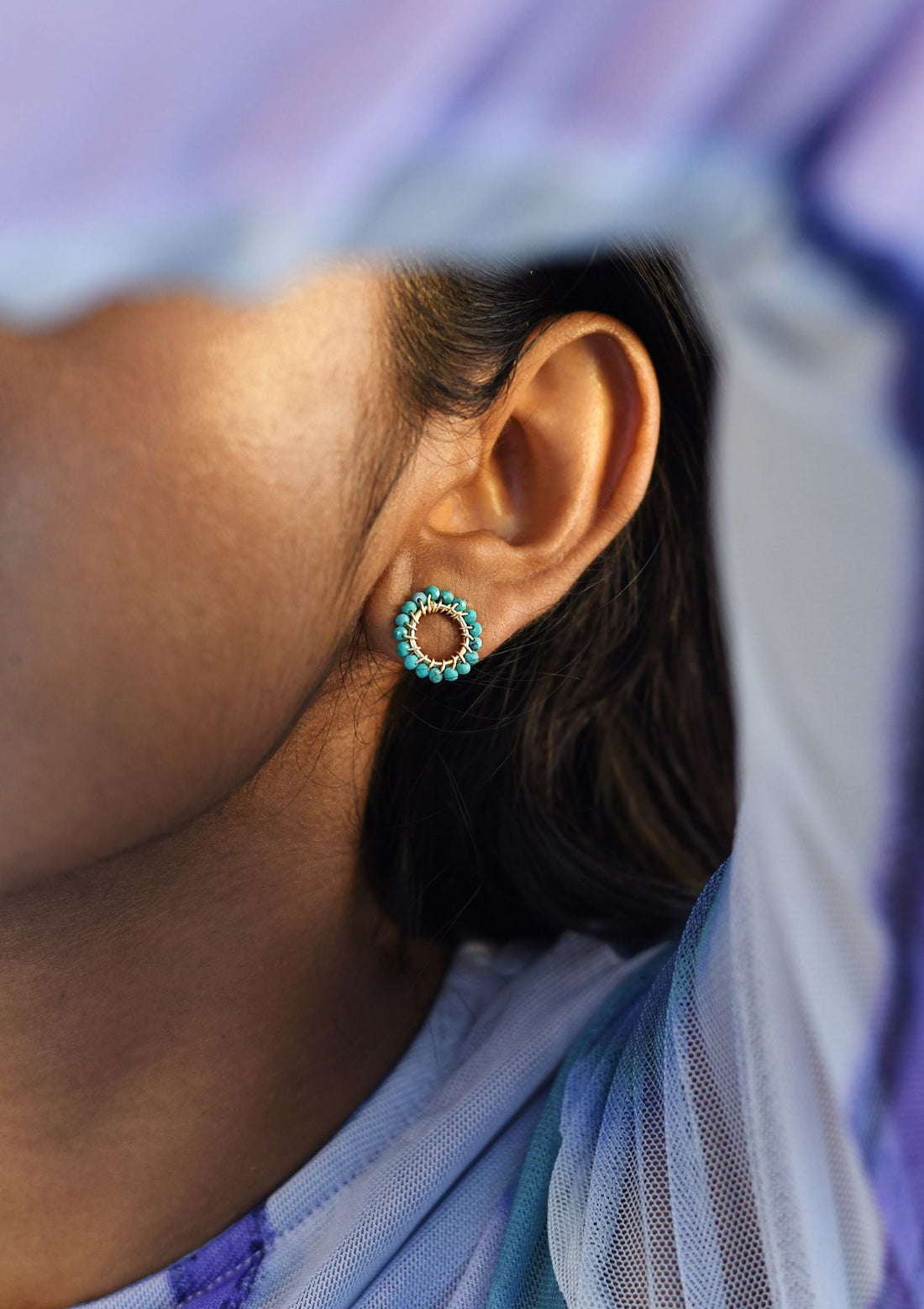 Mini Circle Turquoise Earrings - TURQUOISE