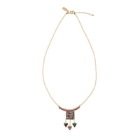 Beaded Arch Pendant Necklace With Gemstone Triangles - RUBY/TOURMALINE/BLUE SAPPHIRE/MALACHITE