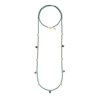 Long Malachite Necklace With Gemstone Triangles - MALACHITE/BLUE SAPPHIRE/RUBY/GOLD