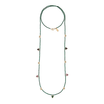 Long Malachite Necklace With Gemstone Triangles - MALACHITE/BLUE SAPPHIRE/RUBY/GOLD