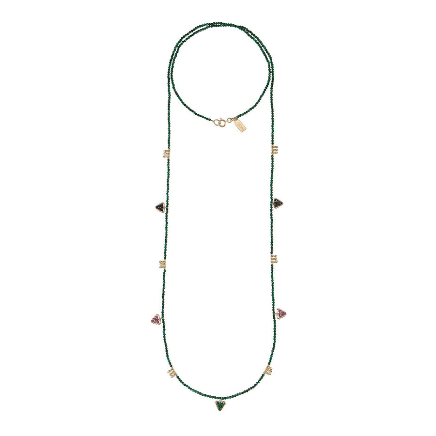 Long Malachite Necklace With Gemstone Triangles - MALACHITE/BLUE SAPPHIRE/RUBY/GOLD