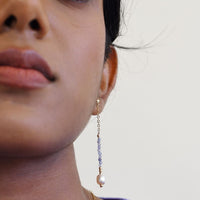 Long Drop Tanzanite & Pearl Earrings - LAVENDER TANZANITE/PEARL/GOLD