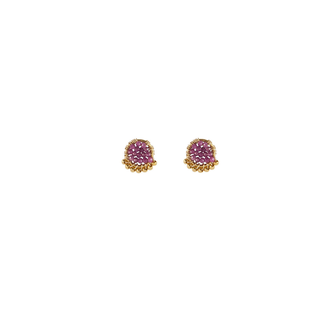 Mini Circle Ruby Earrings With Drops - RUBY/GOLD