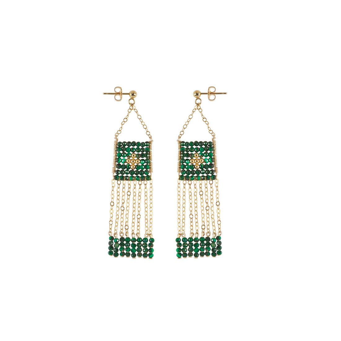 Malachite Pendant Earrings With Chain And Bars - MALACHITE/GOLD