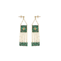 Malachite Pendant Earrings With Chain And Bars - MALACHITE/GOLD