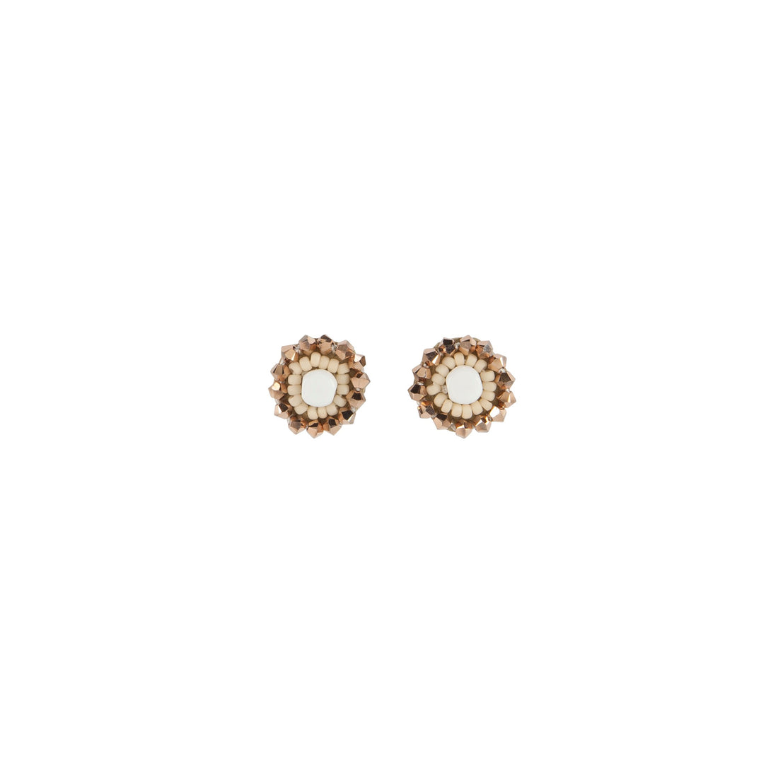 Small Kifungo Earrings With Crystals - WHITE/TAUPE/ROSE GOLD