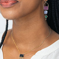 Tiered Arched Gemstone Pendant Earrings With Tanzanite - RUBY/MALACHITE/ TANZANITE/GOLD