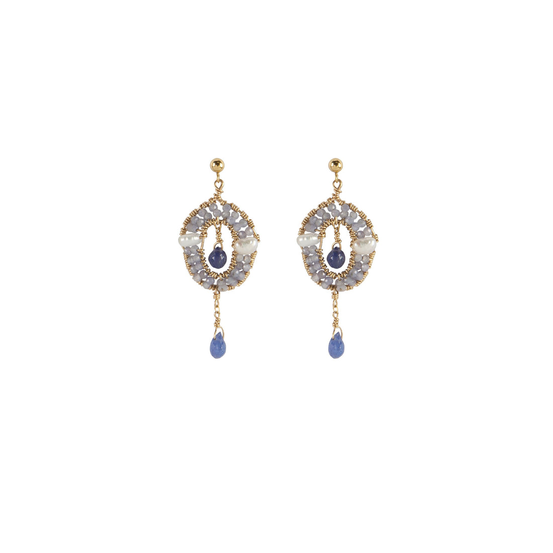 Oval Tanzanite And Pearl Earrings - LAVENDER TANZANITE/PEARL/GOLD