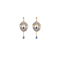 Oval Tanzanite And Pearl Earrings - LAVENDER TANZANITE/PEARL/GOLD
