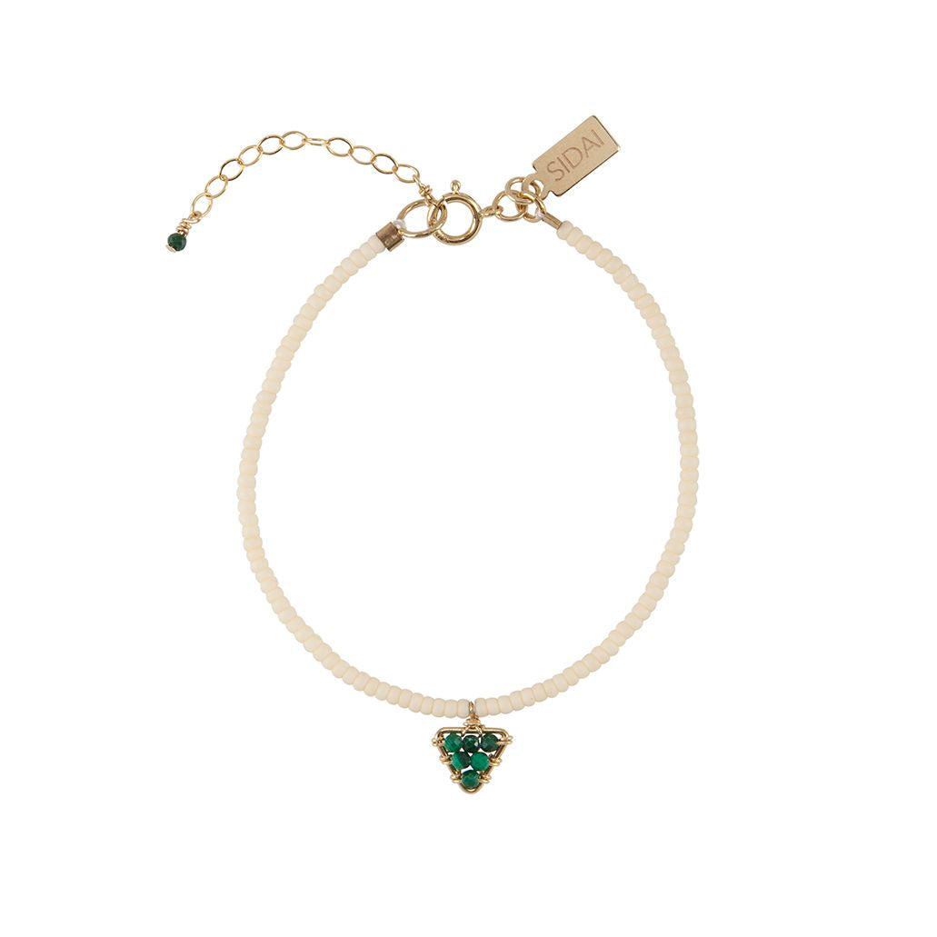 Simple Beaded Bracelet With Solo Gemstone Triangle - MALACHITE