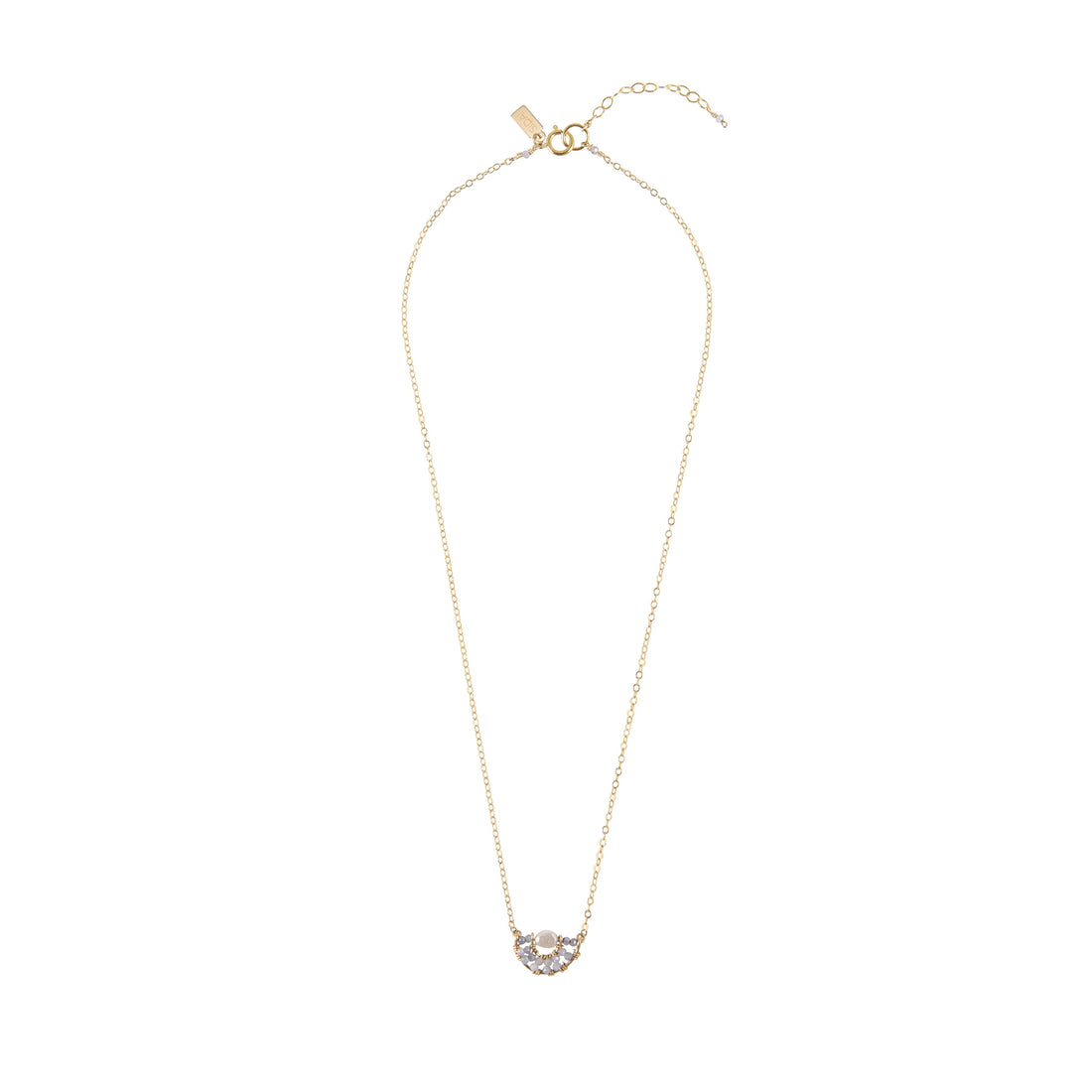 XS Half-Moon Tanzanite Necklace On Chain With Pearl - LAVENDER TANZANITE/PEARL/GOLD