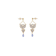Half-Moon With Triangle Tanzanite Earrings - LAVENDER TANZANITE/PEARL/GOLD