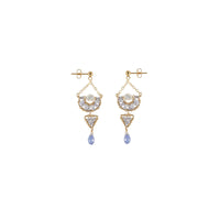 Half-Moon With Triangle Tanzanite Earrings - LAVENDER TANZANITE/PEARL/GOLD