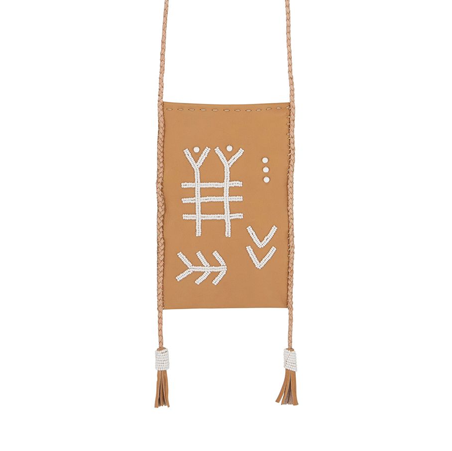 Beaded Shoulder Pouch - TAN/WHITE