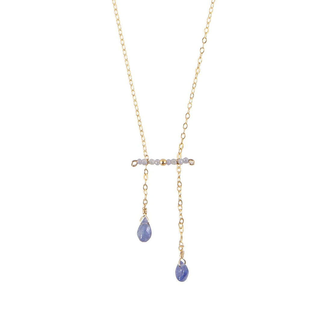 Double Drop Tanzanite Chain Necklace - LAVENDER TANZANITE/GOLD
