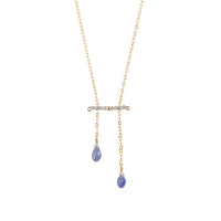 Double Drop Tanzanite Chain Necklace - LAVENDER TANZANITE/GOLD