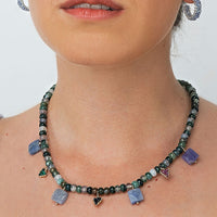 Agate Necklace With Tanzanite And Gemstone Triangles - AGATE GREEN/BLUE SAPPHIRE/MALACHITE/ RUBY/TANZANITE/GOLD