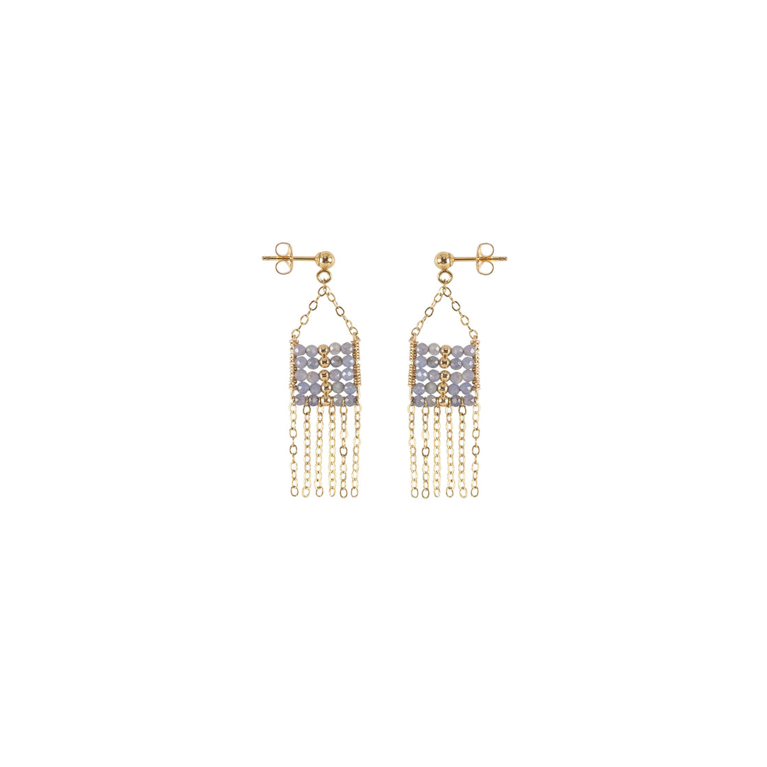 XS Beaded Pendant Tanzanite Earrings With Chain Tassels - TANZANITE/GOLD