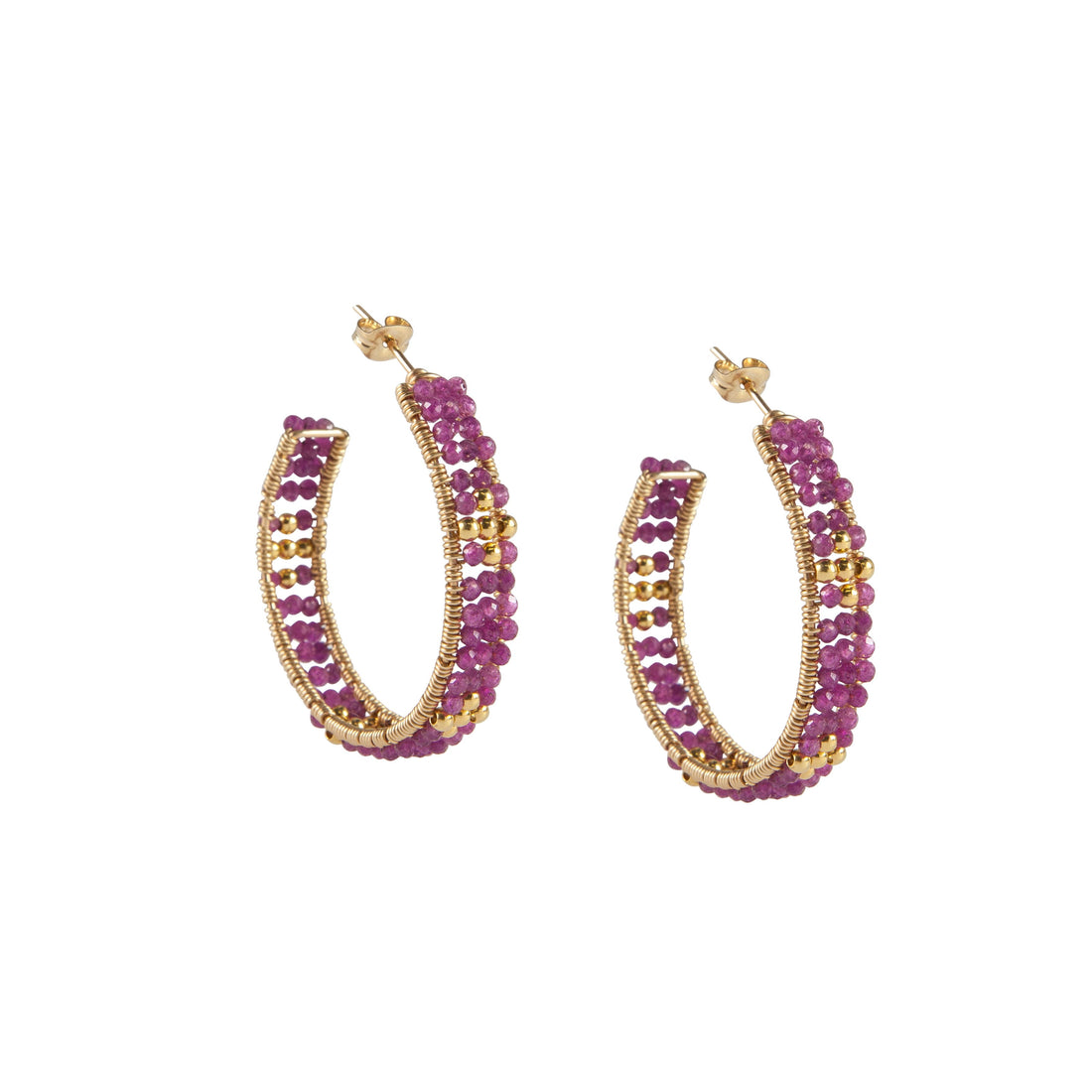 Large Ruby Huggie Earrings - RUBY/GOLD