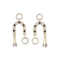 Silver Eclectic Arch Earrings - PINK/BLACK