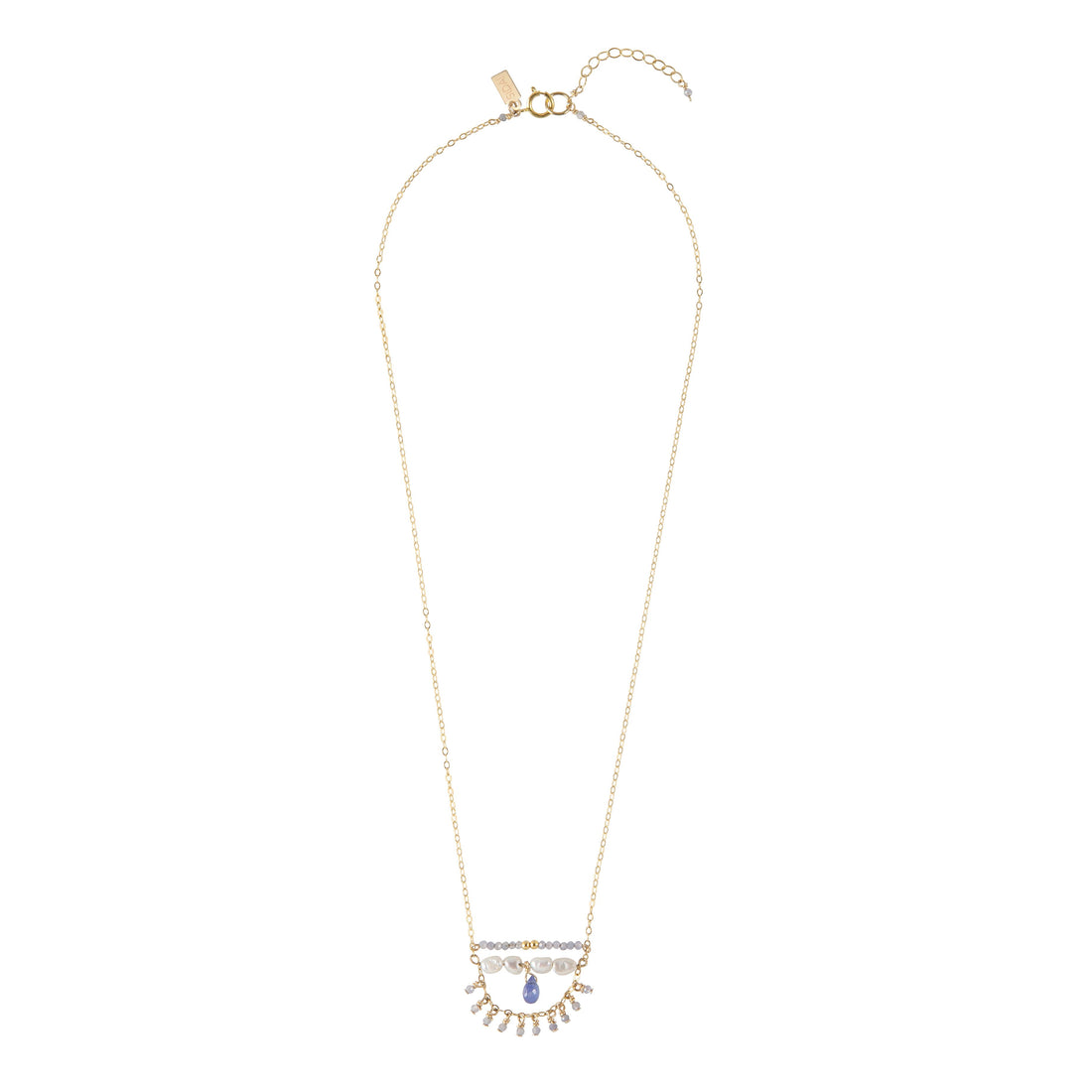 Pearl And Tanzanite Fringe Necklace On Chain - LAVENDER TANZANITE/PEARL/GOLD
