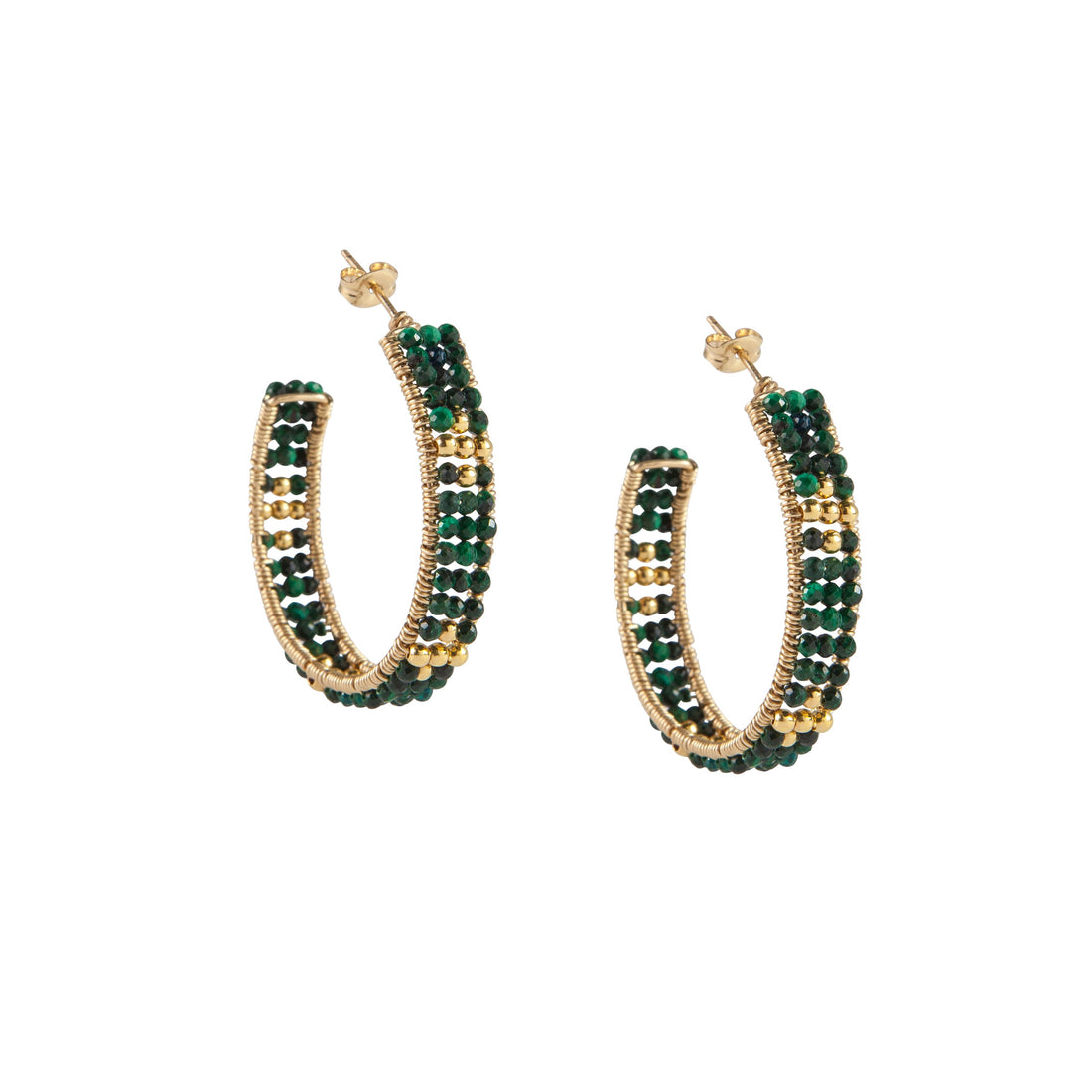 Large Malachite Huggie Earrings - MALACHITE/GOLD
