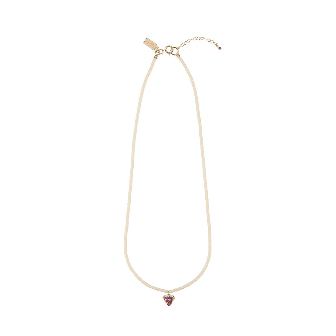 Beaded Necklace With Solo Gemstone Triangle - RUBY