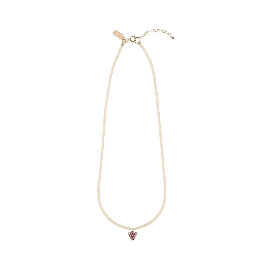 Beaded Necklace With Solo Gemstone Triangle - RUBY