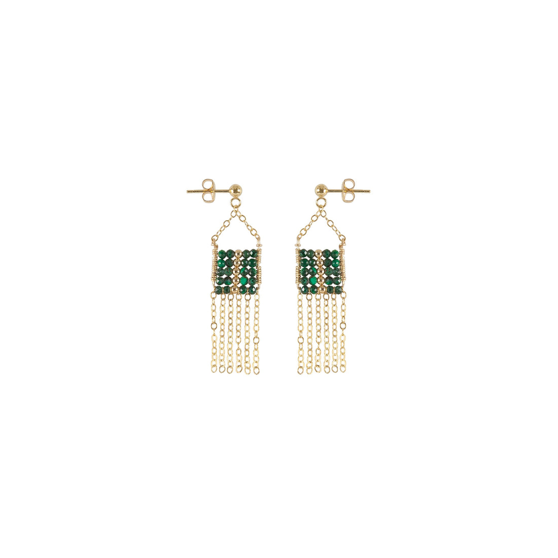 XS Pendant Malachite Earrings With Chain Tassels - MALACHITE/GOLD