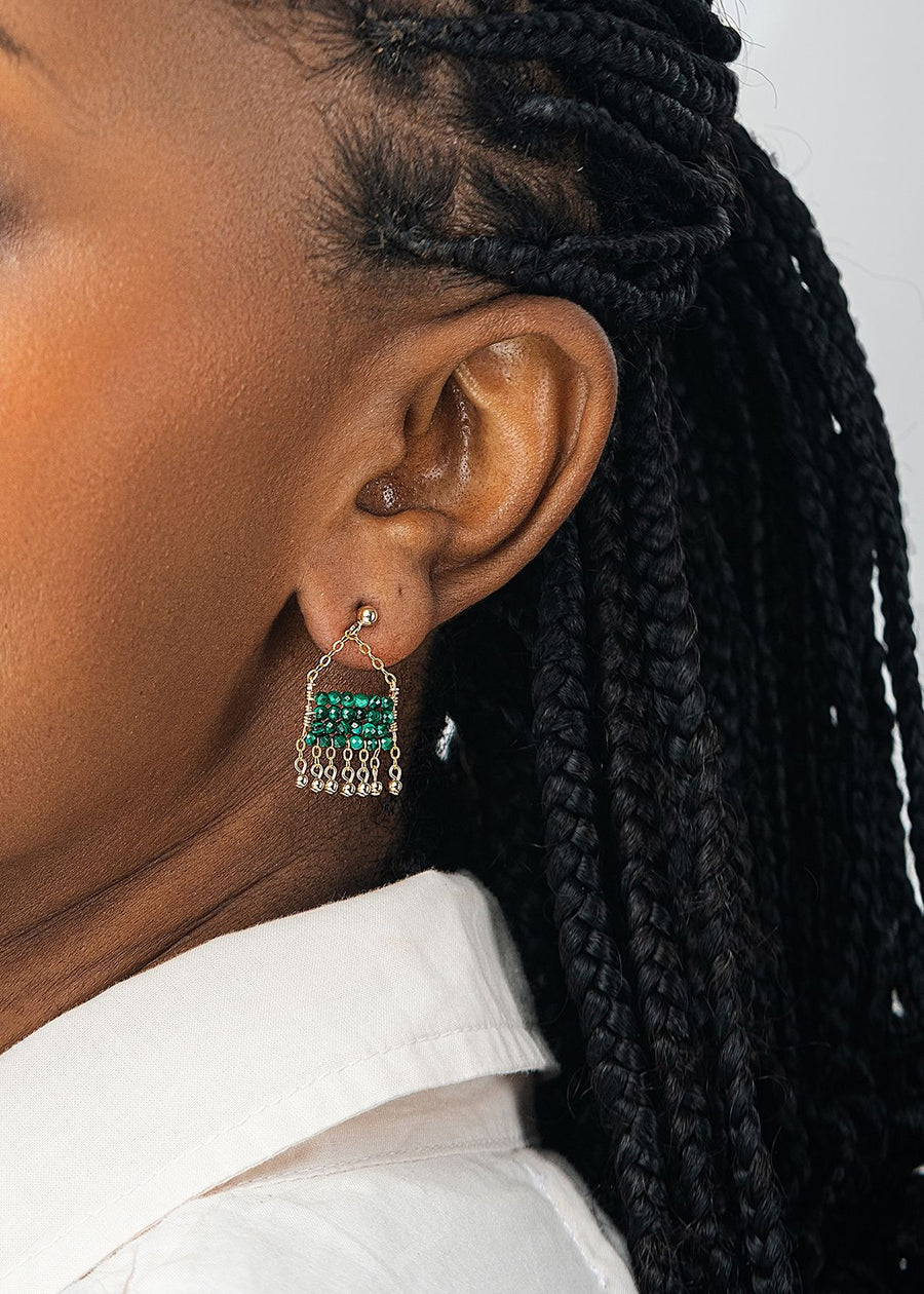 Mini Gemstone Olakira Earrings - MALACHITE