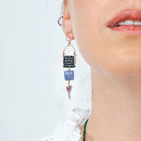 Tiered Arched Gemstone Pendant Earrings With Tanzanite - BLUE SAPPHIRE/ RUBY/TANZANITE/GOLD