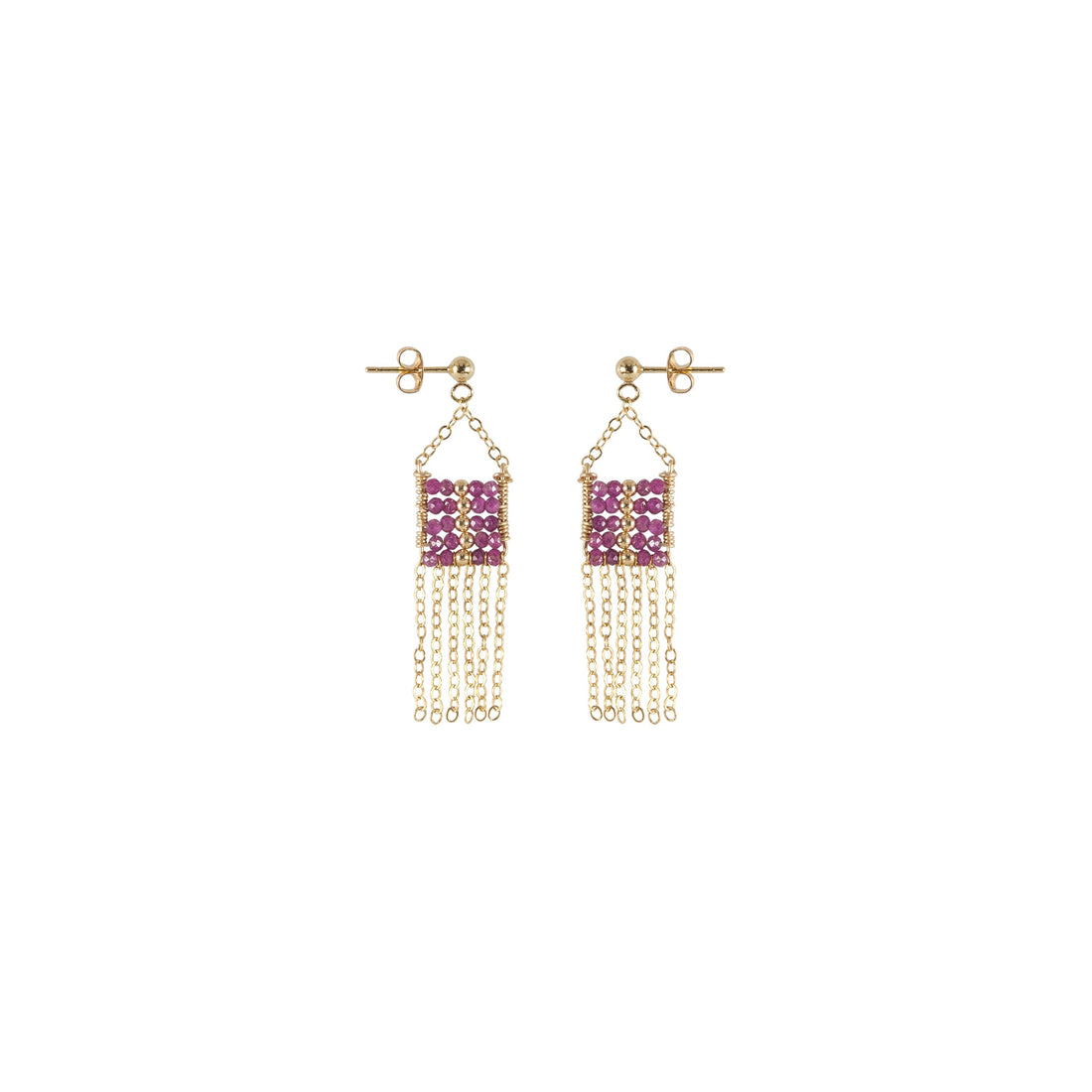 XS Pendant Ruby Earrings With Chain Tassels - RUBY/GOLD