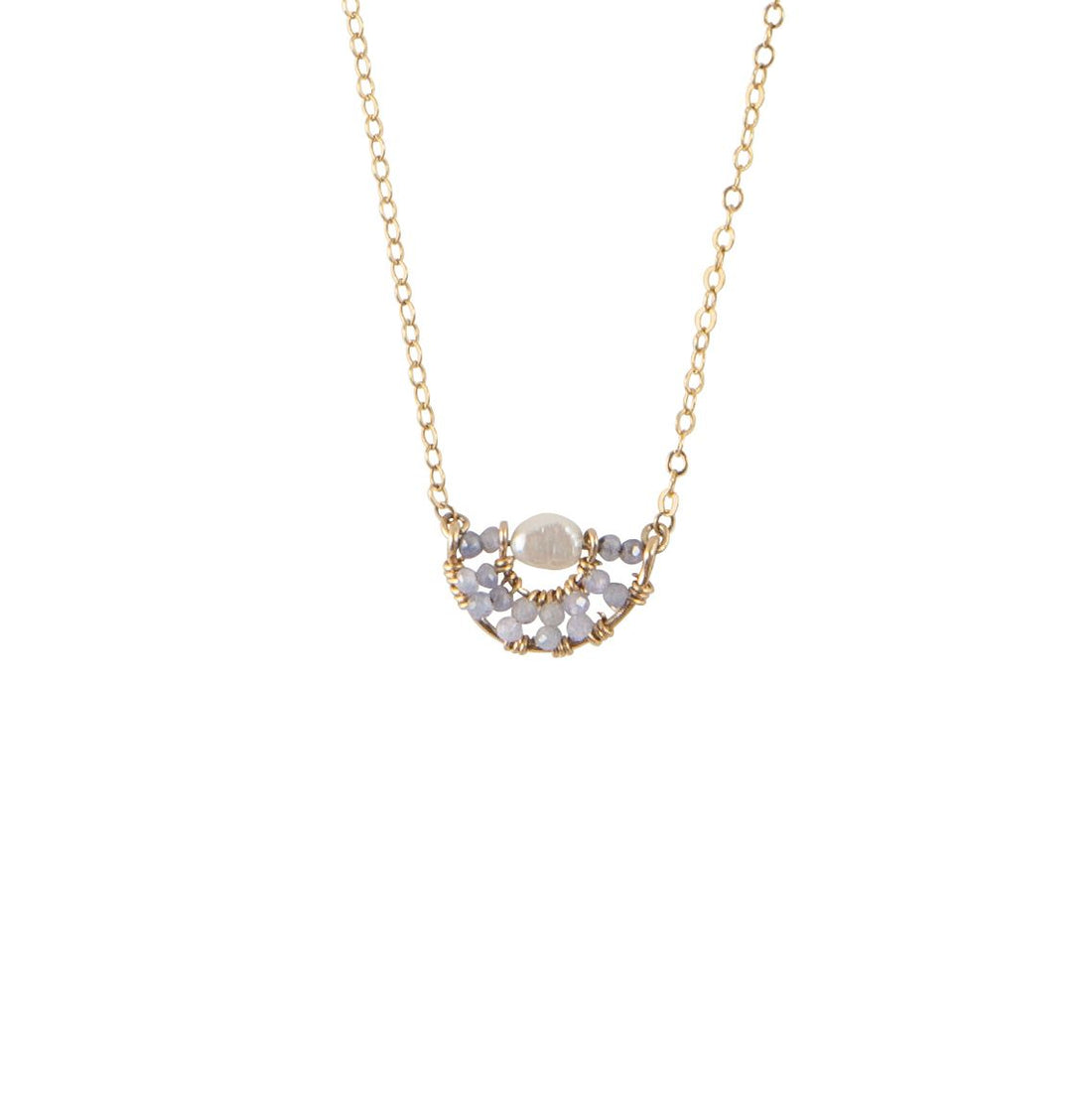 XS Half-Moon Tanzanite Necklace On Chain With Pearl - LAVENDER TANZANITE/PEARL/GOLD