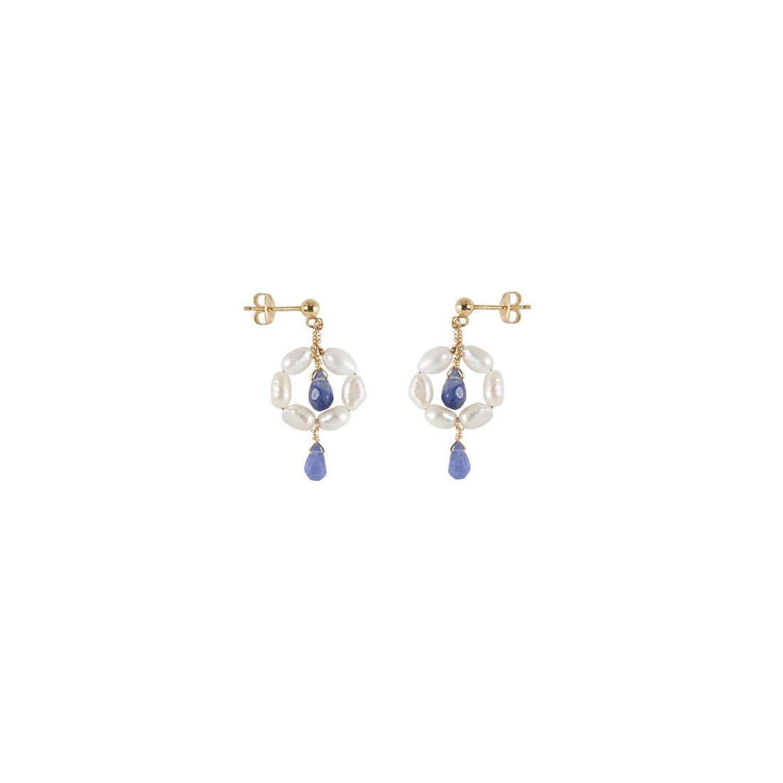 Pearl And Tanzanite Flower Earrings - LAVENDER TANZANITE/PEARL/GOLD