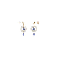 Pearl And Tanzanite Flower Earrings - LAVENDER TANZANITE/PEARL/GOLD