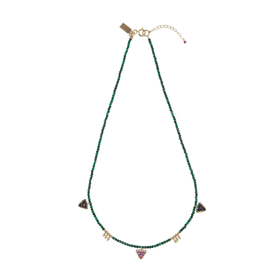 Short Gemstone Malachite Necklace With Triangles - MALACHITE/BLUE SAPPHIRE/RUBY/GOLD