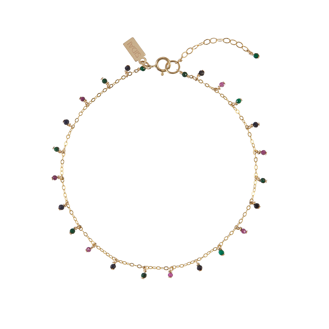 Chain Anklet With Single Gemstone Colored Beads - BLUE SAPPHIRE/MALACHITE/RUBY