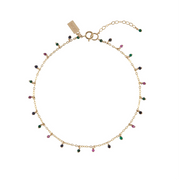 Chain Anklet With Single Gemstone Colored Beads - BLUE SAPPHIRE/MALACHITE/RUBY