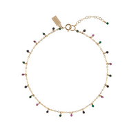 Chain Anklet With Single Gemstone Colored Beads - BLUE SAPPHIRE/MALACHITE/RUBY