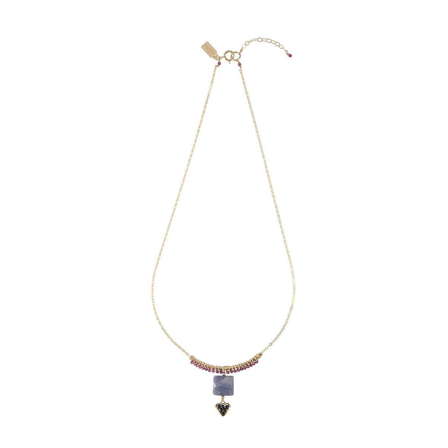 Arch Gemstone Pendant Necklace With Tanzanite And Triangle - RUBY/TANZANITE/BLUE SAPPHIRE/GOLD