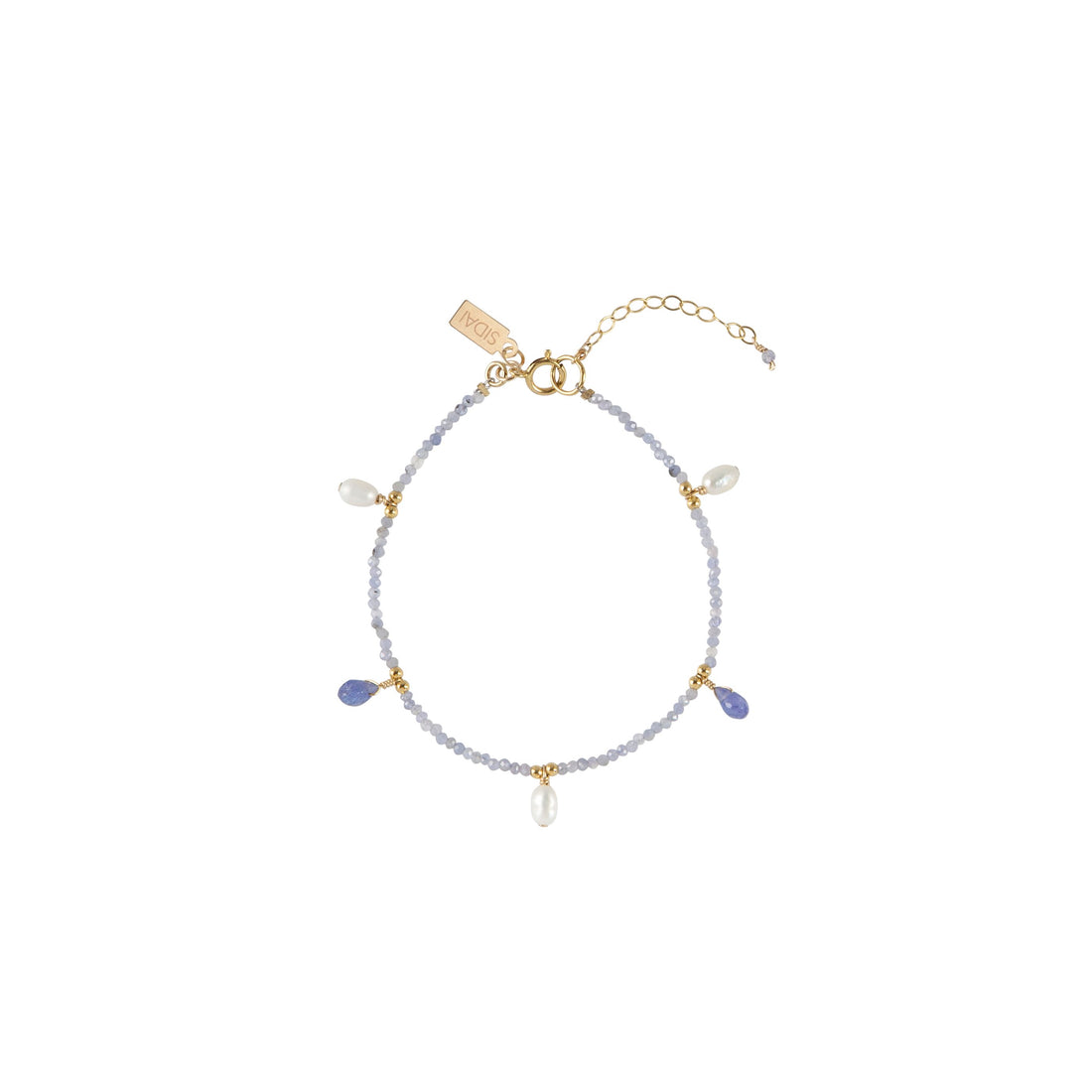 Tanzanite Bracelet With Tanzanite And Pearl Drops- LAVENDER TANZANITE/PEARL/GOLD