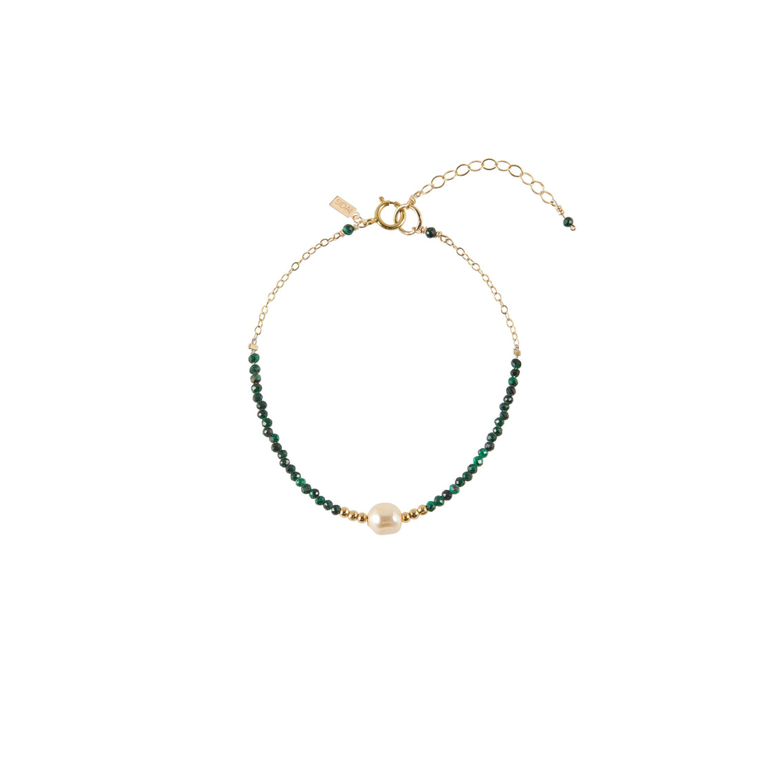 Pearl Malachite Bracelet on Chain - MALACHITE/PEARL/GOLD