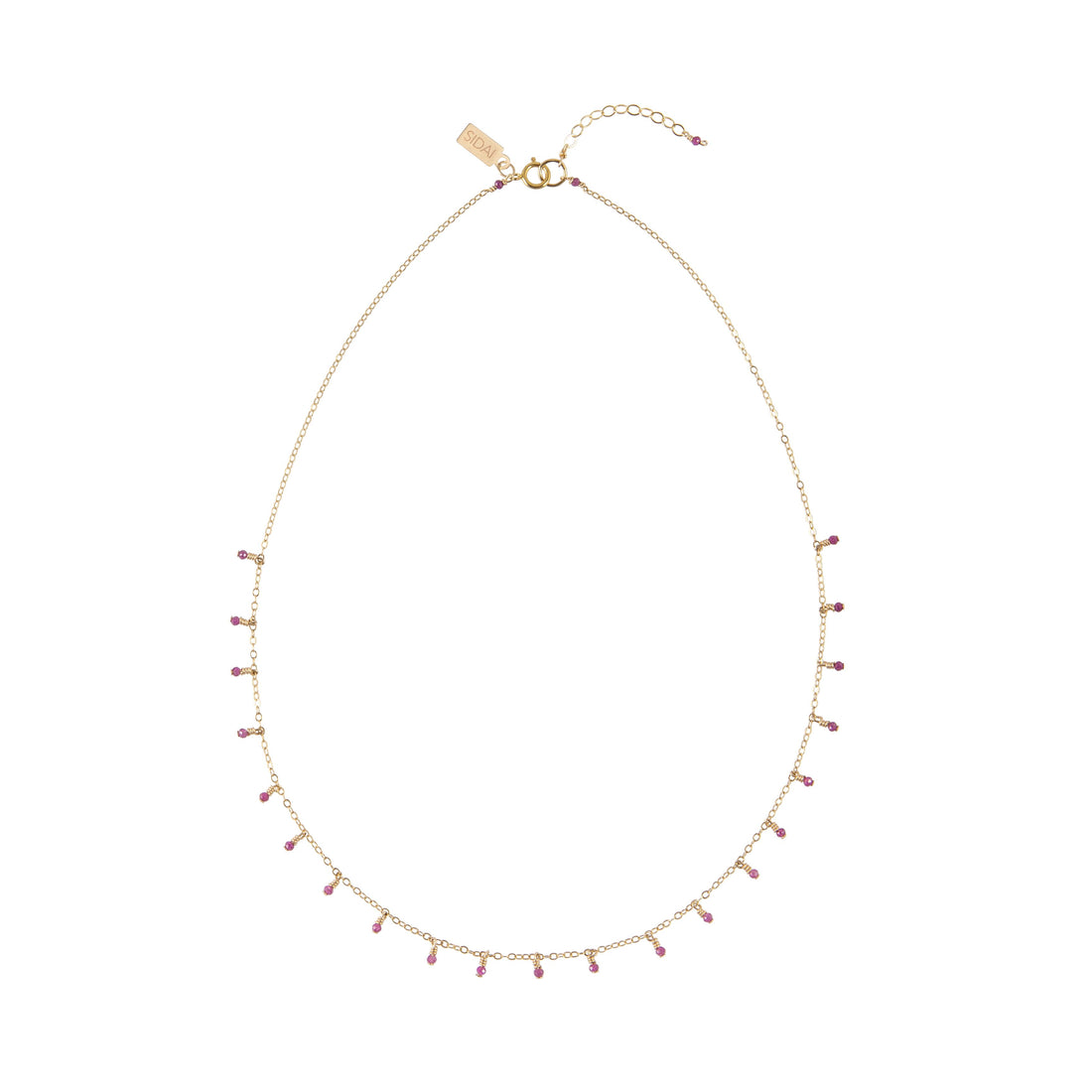 Chain Necklace With Ruby Beads - RUBY/GOLD