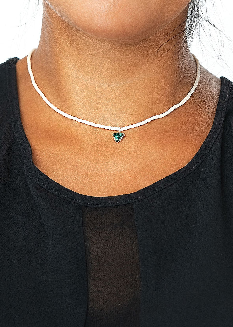 Beaded Necklace With Solo Gemstone Triangle - MALACHITE