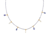 Tanzanite Necklace With Tanzanite And Pearl Drops - LAVENDER TANZANITE/PEARL/GOLD